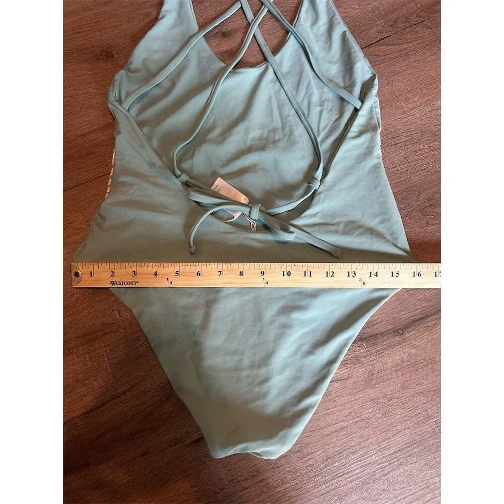 Tori Praver Swimwear One Piece Swimsuit Womens S Sage Green Smocked
